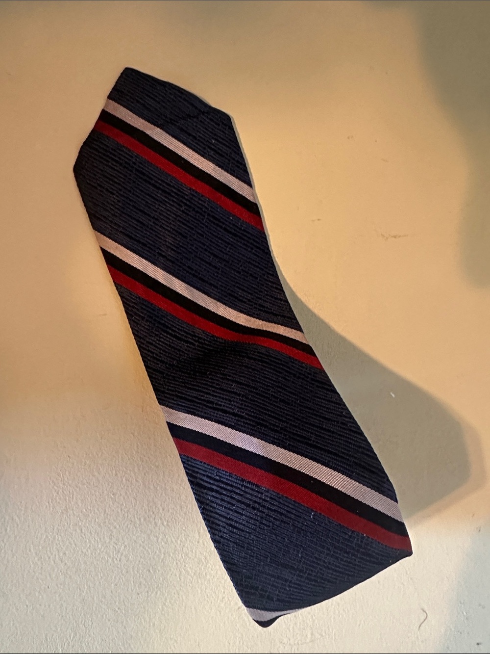 Classic Navy Striped Men's Tie with Red and White Accents